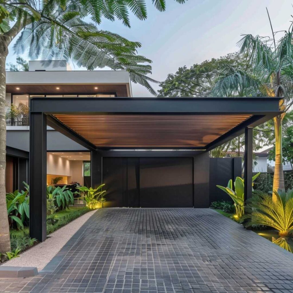 A Carport to protect cars in a modern home setting