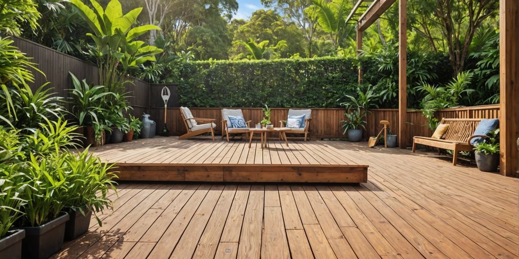 Partially built deck in a sunny Brisbane backyard