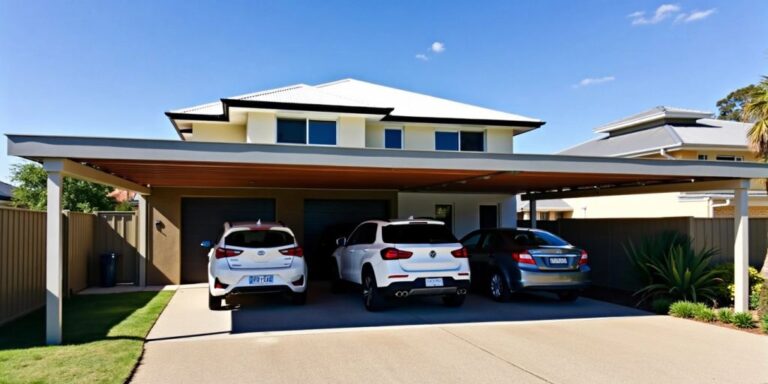 Modern carport next to a stylish home.